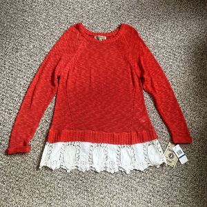 NWT Democracy Sweater Size XL Red Lace Crochet Lightweight Boho Winter Top